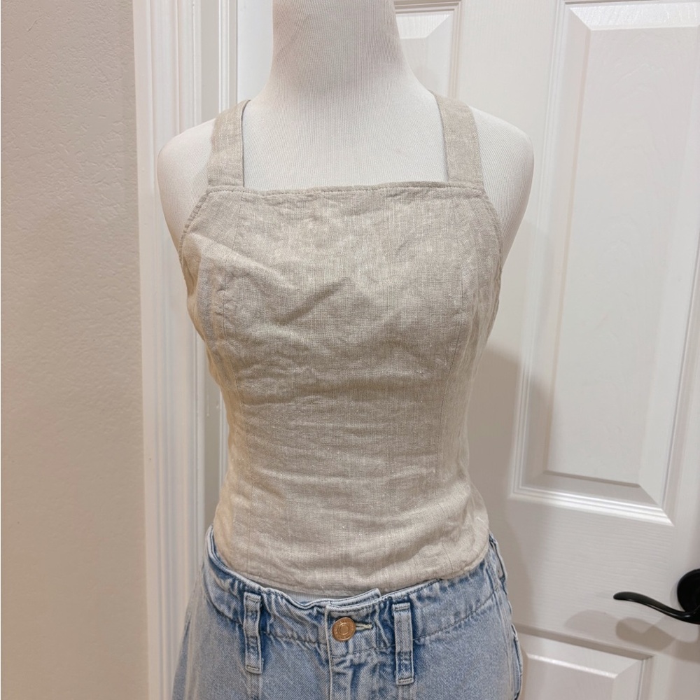 Reformation 100% Linen Square-Neck Cross Strap Tank Top Size 2